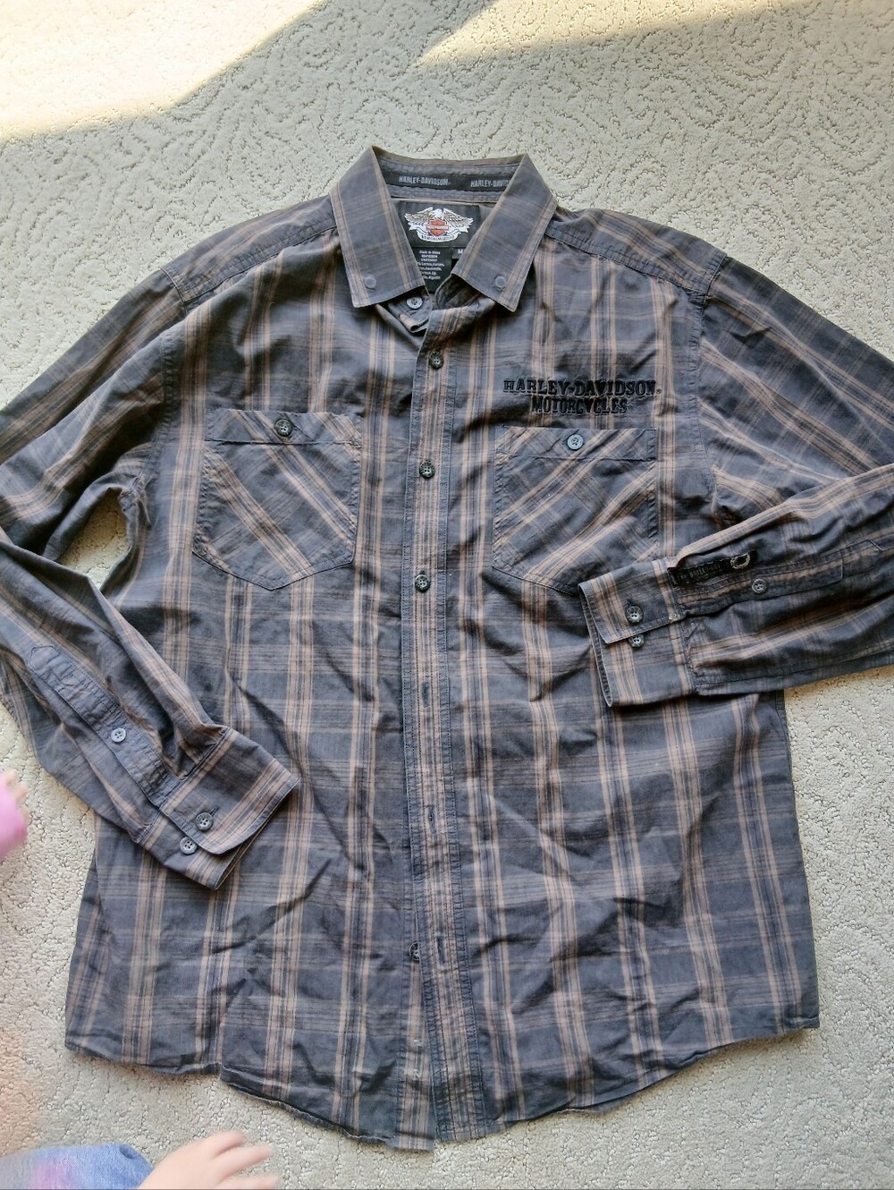 Harley-Davidson Gray and Brown Plaid Button-Down Shirt